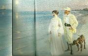 Peter Severin Kroyer sommeraften ved skagens strand, kunstneren med hustru oil painting